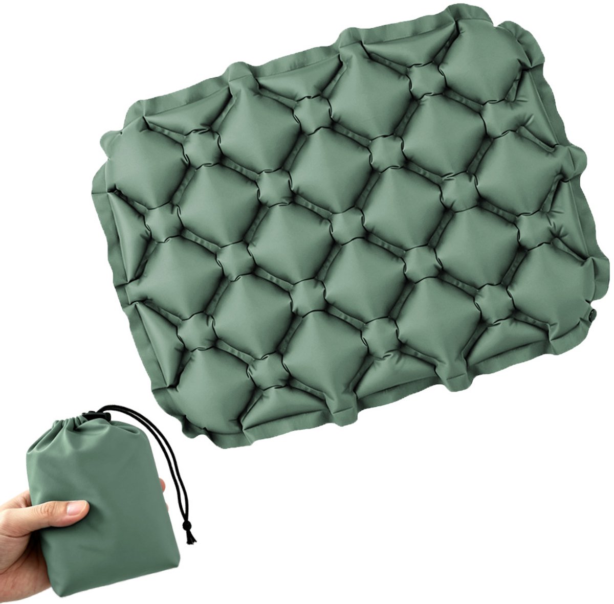 Ultralichte Opblaasbare - Opblaasbaar Zitkussen voor Reizen - Camping Zitkussen voor Buitenactiviteiten - Lichtgewicht Luchtkussen met voor Vliegtuig, Stadion, Camping, Wandelen en Outdoor - One Size- Groen