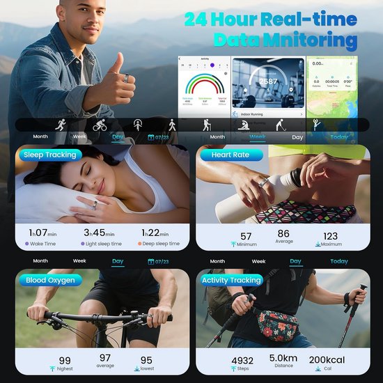 Slimme Ring - Fitness Tracker - Gezondheid Monitoren - LED Touch Display - IP68 Waterdicht - Rosé Goud — afbeelding 5