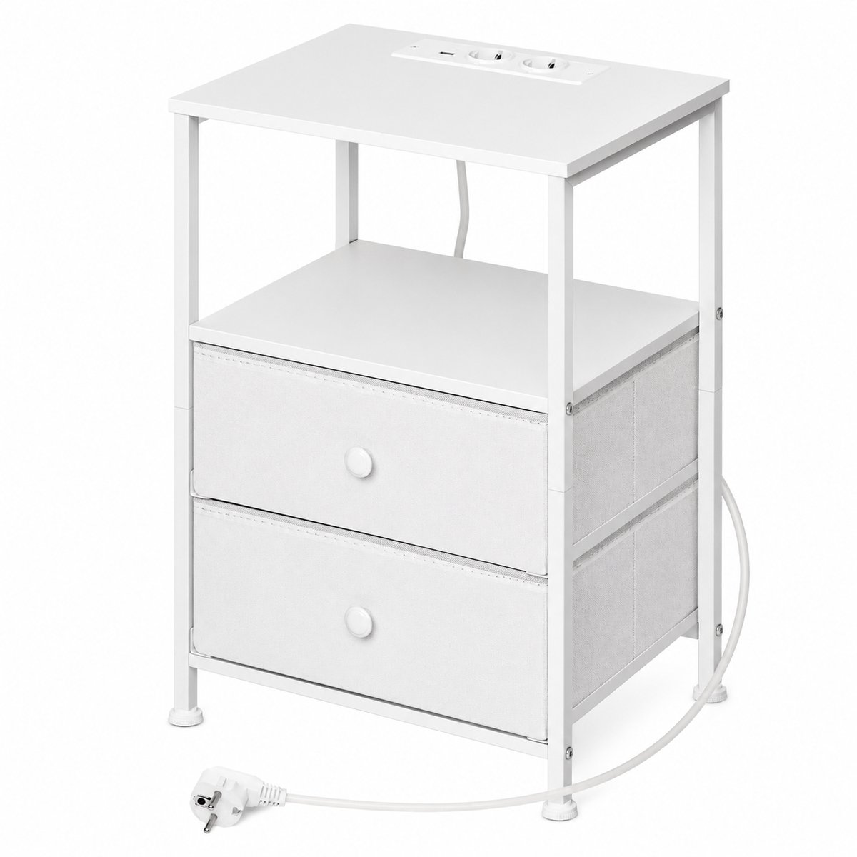 DPLUNIQ Nachtkastje - Bijzettafel - Ladekast - Opbergkast - USB oplaadaansluiting - 2 lades - 40x60x30cm - LED verlichting - Wit