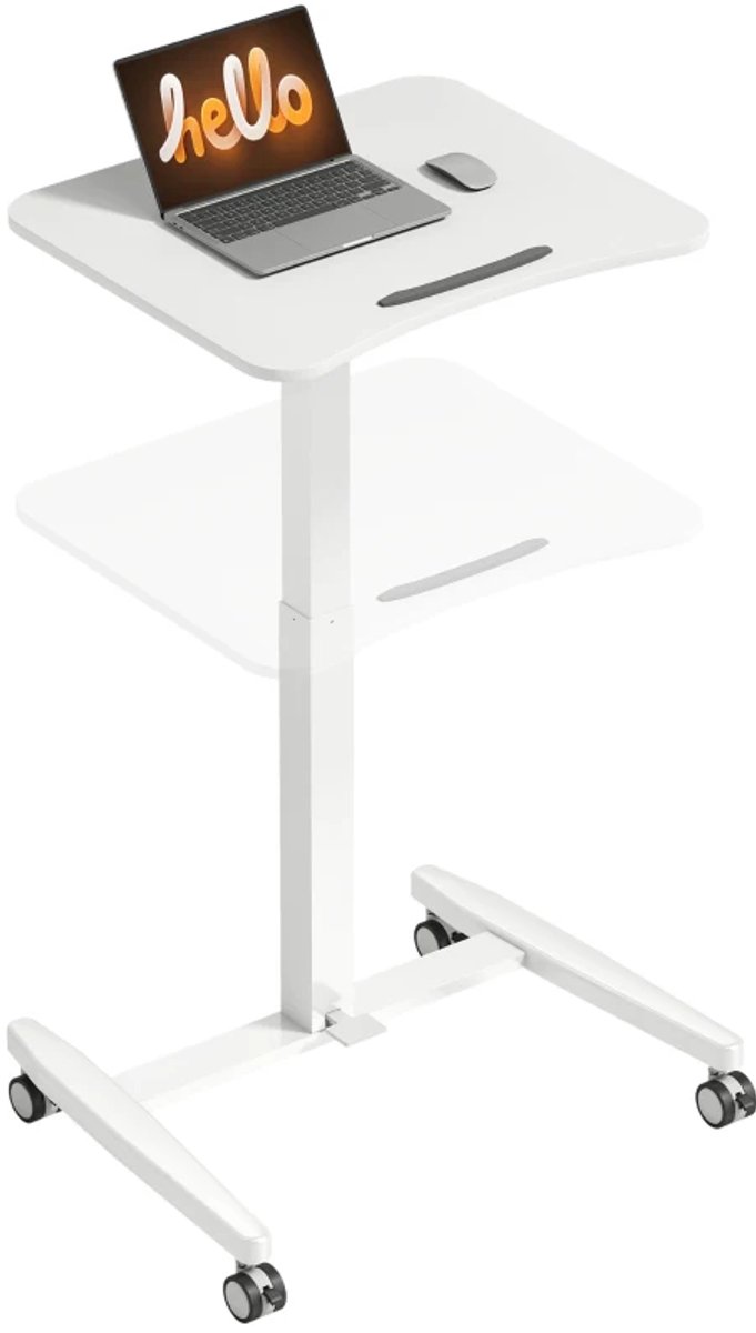 Zit-sta Bureau met Kantelbaar Tafelblad, Veiligheidsstop & 4 Wielen - Verrijdbaar it Sta Bureau - In Hoogte Verstelbaar 75-114 cm - Computerbureau - Computer Tafel - Bureautafel - Desk - Game Bureau - Wit thumbnail 5