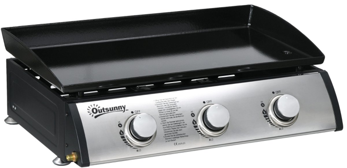BBQ-grill - Gasgrill - Grill - Met deksel, 3 branders, vetopvangbak - 63x47x25cm - Geschikt voor barbecues, festivals, familiebijeenkomsten en picknicks - Zwart