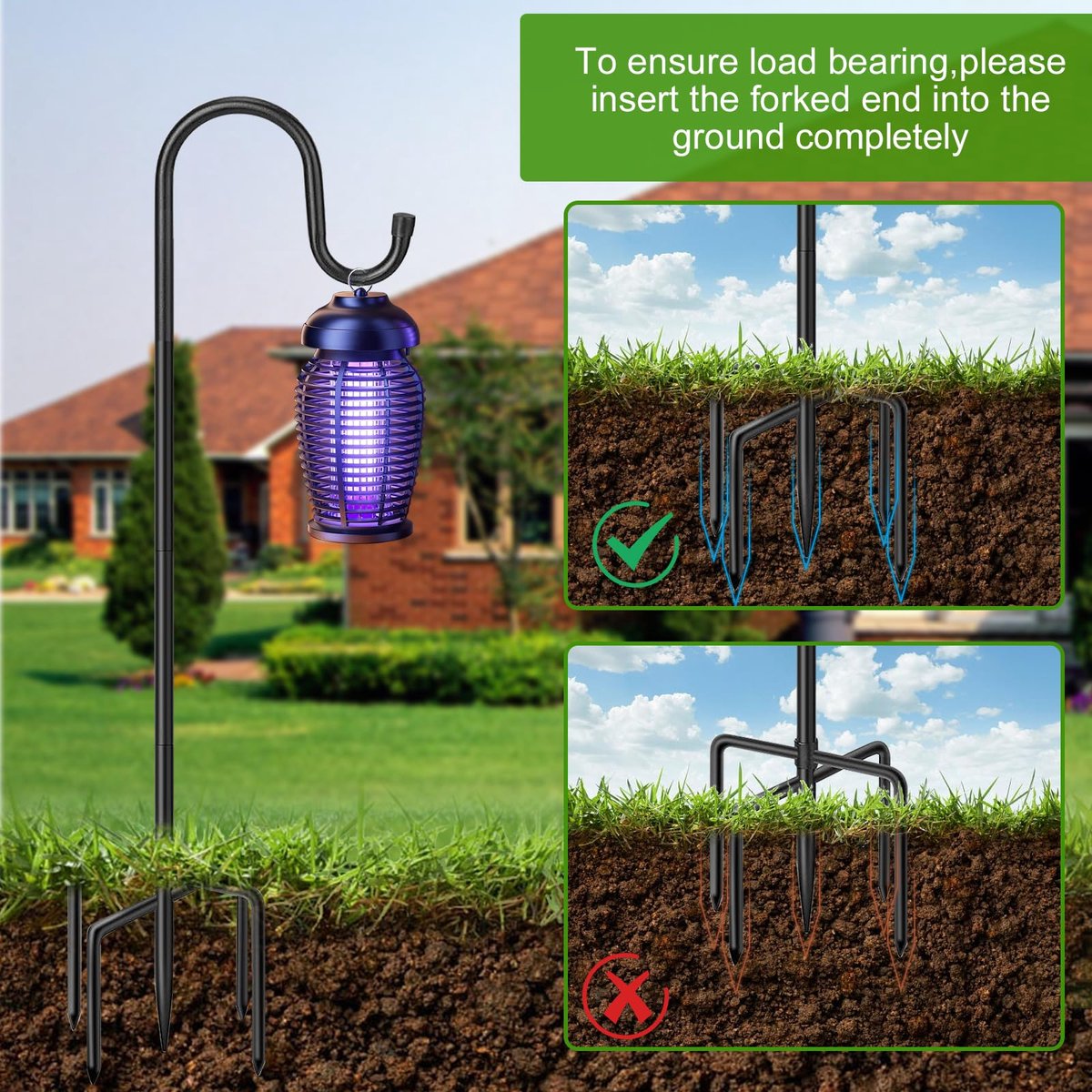 Set van 2 Schapenherdershaken - Verstelbare Tuinhaken 96 cm Hoog - Zware Metalen Plantenhaken met 5-Poot Basis - Tuindecoratie Haak voor Lantaarns, Vogelvoeders, Mason Potten & Buitenverlichting