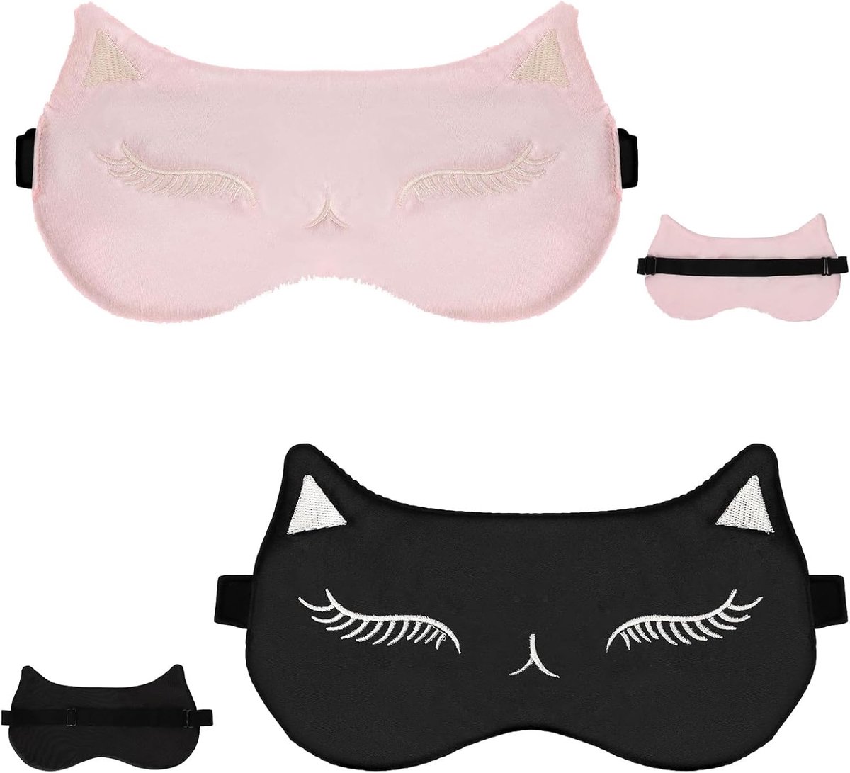 2 stuks zijden oogmasker, slaapmasker, kattenoogmasker, nachtmasker, zijden oogmasker met verstelbare elastische band, voor vrouwen en heren