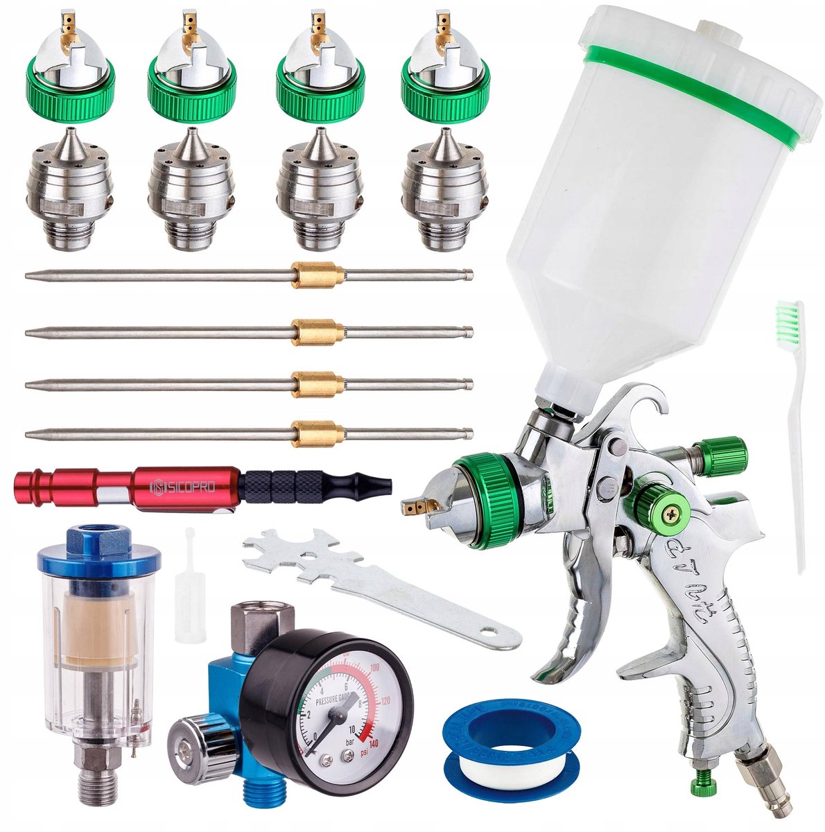HVLP Verfspuit Set 1.4-2.5mm met Reductie & Ontluchter