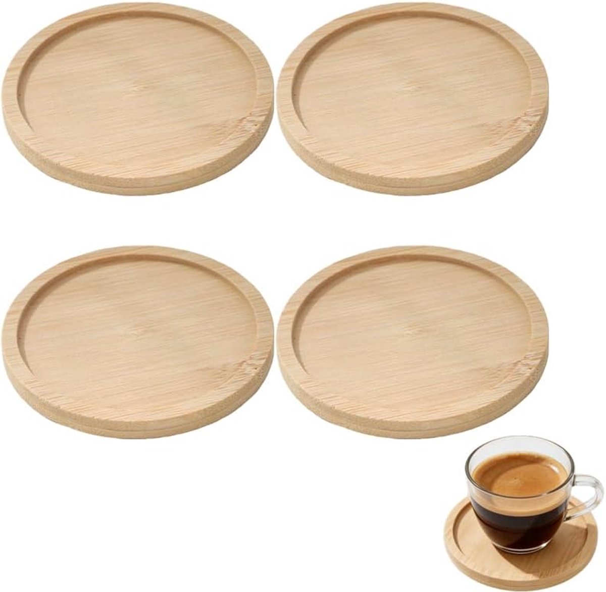 4 stuks houten kaarsenborden, rond, 9,5 cm, voor stompkaarsen, natuurlijke houten schijven als kaarsenonderzetter en decoratief dienblad, hittebestendige houten onderzetters voor knutselen