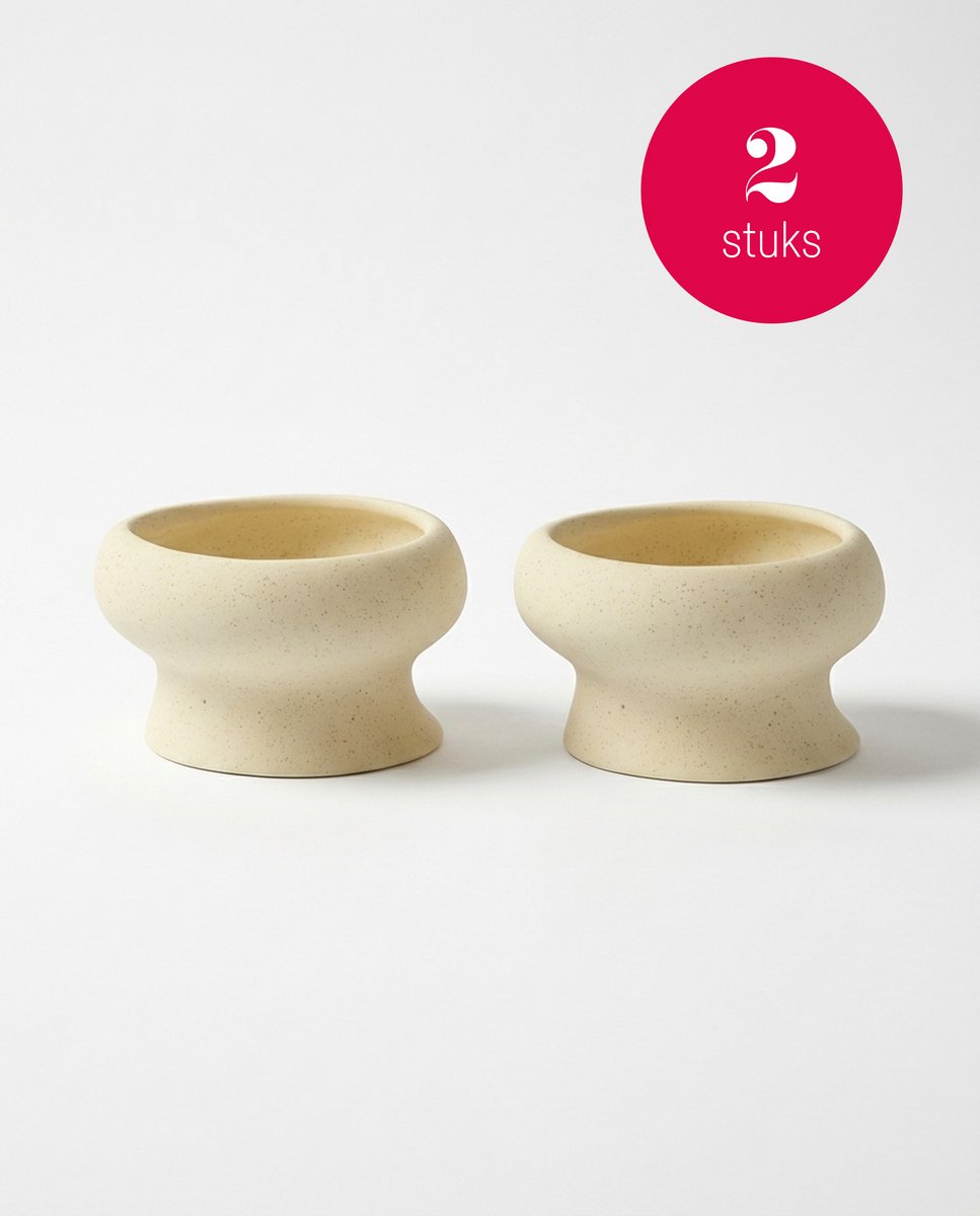 vtwonen - Waxinelichthouders Organic - Naturel - Keramiek - Set van 2 - 9 x 5,5 cm