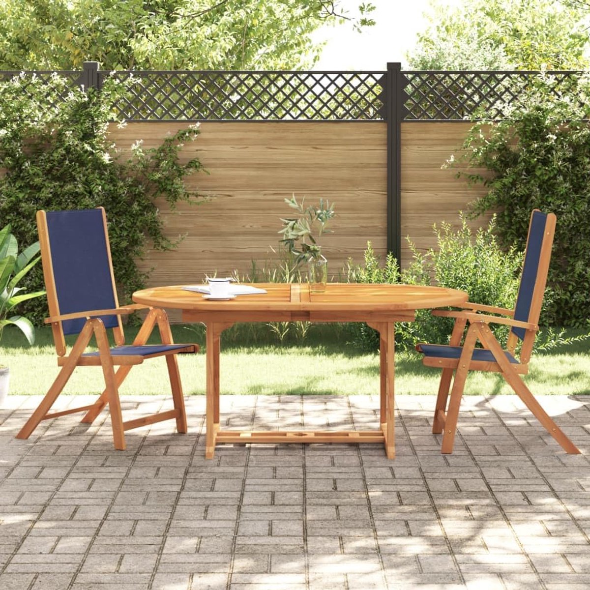 Eetkamerstoelen voor de tuin, klapstoelen, 2 stuks, massief hout, acacia en textiel, tuinmeubelen voor buiten, tuinmeubelen model 4008422