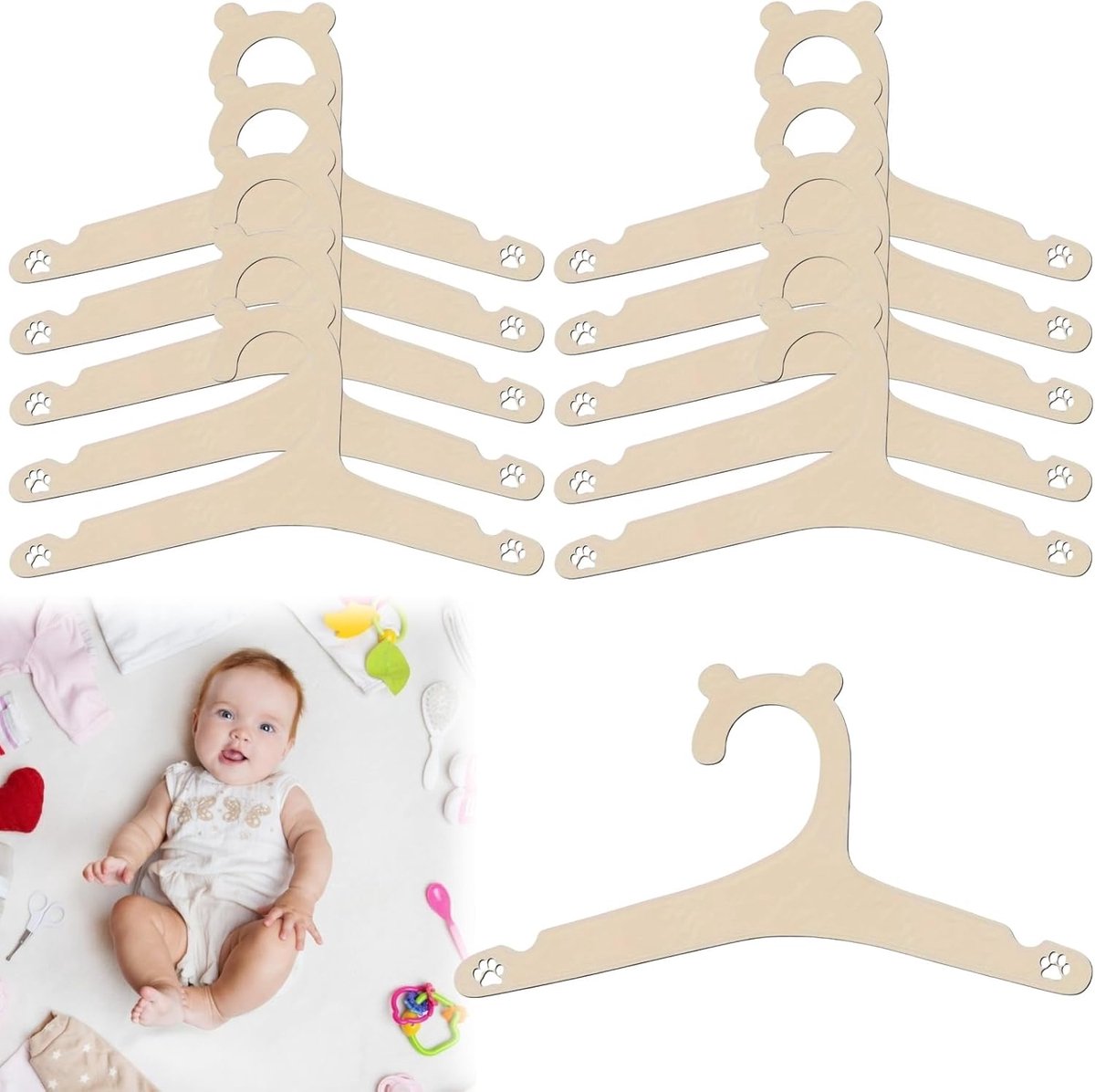 Kleerhangers voor kinderen, 10 stuks houten babykleerhangers, houten kleerhangers voor babykleding, voor het decoreren en ophangen van kleding