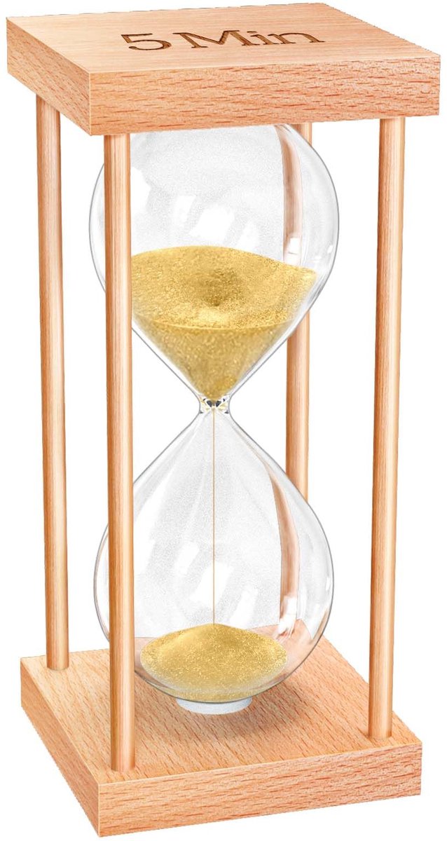 Sanduhr 5 Minuten van Hout met Goudkleurig Zand, Decoratieve Timer