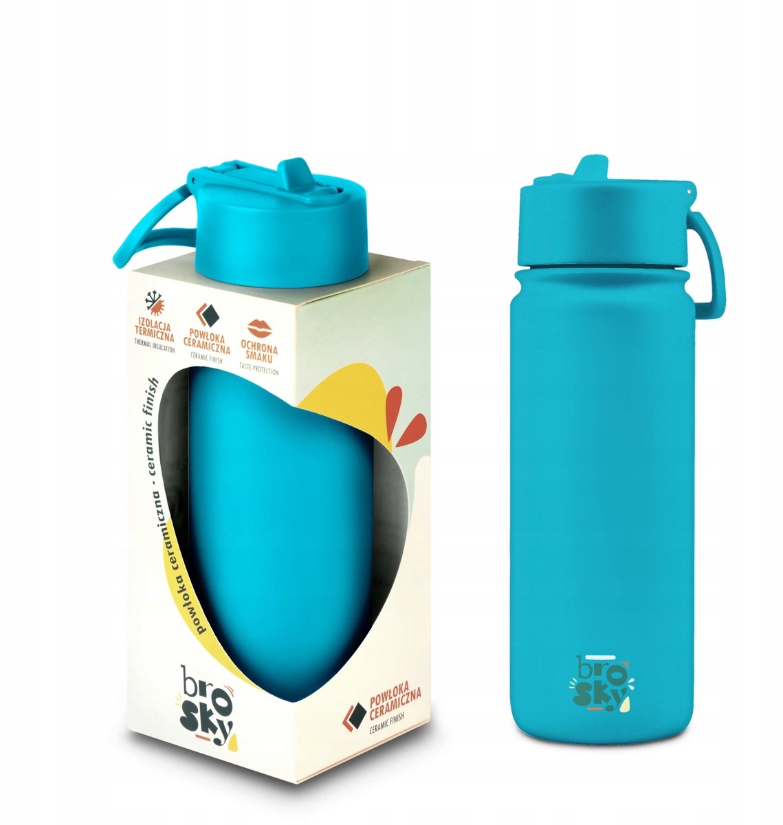 Brosky Basic Blauwe RVS Drinkfles 550ml met Rietje