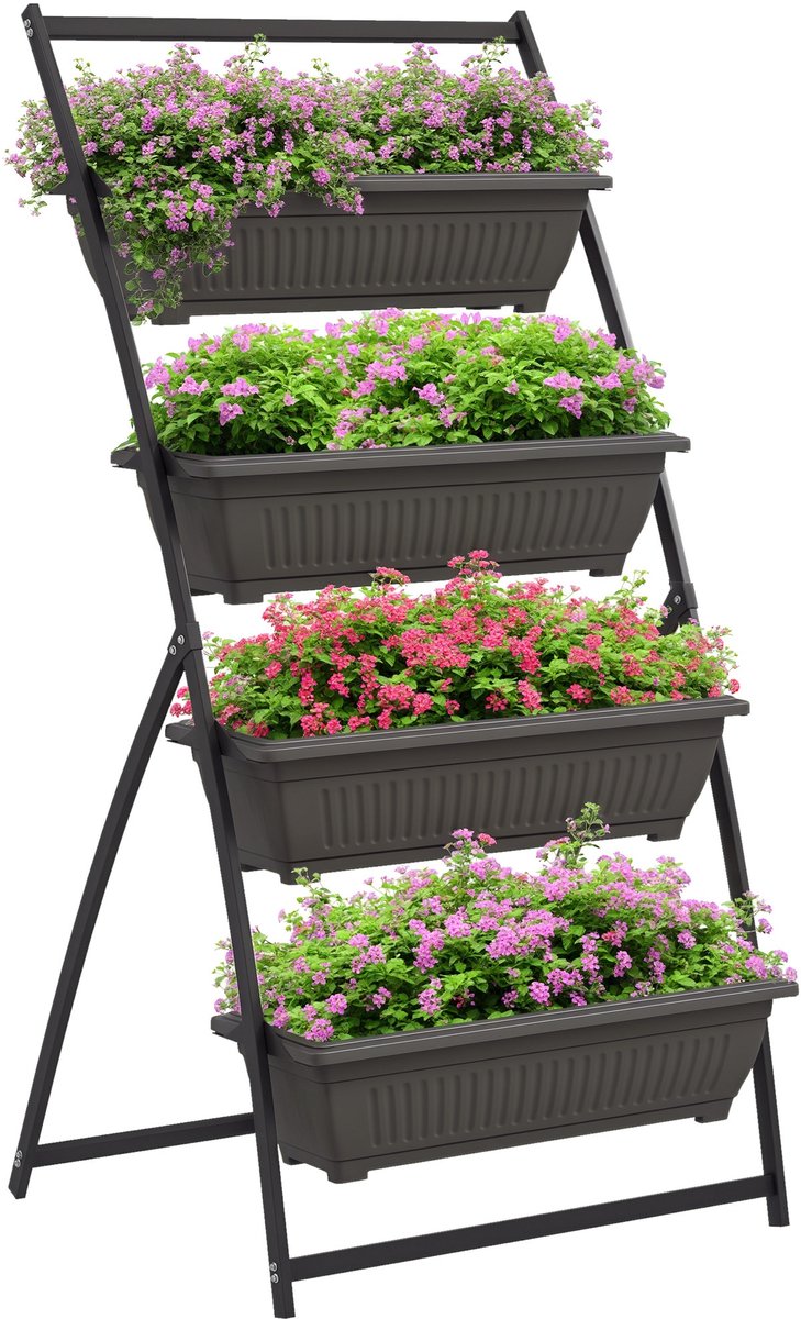 Outsunny Bloemenstandaard - Staal - 79x76x162cm - Bruin