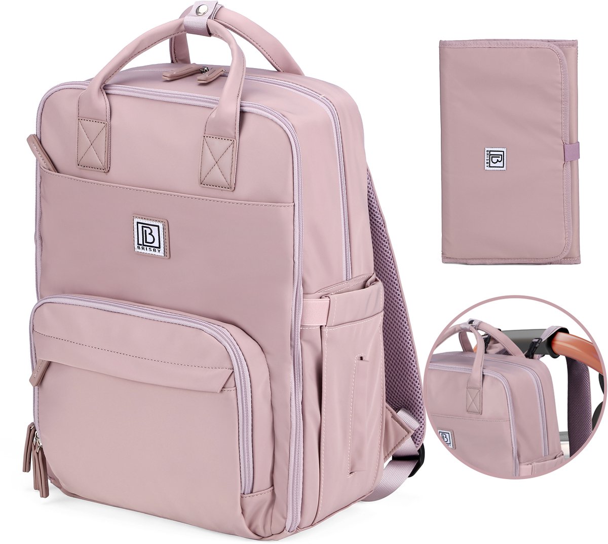 Brisby slijtvaste Luiertas – verzorgingstas – met buggymontage - Calm Lila