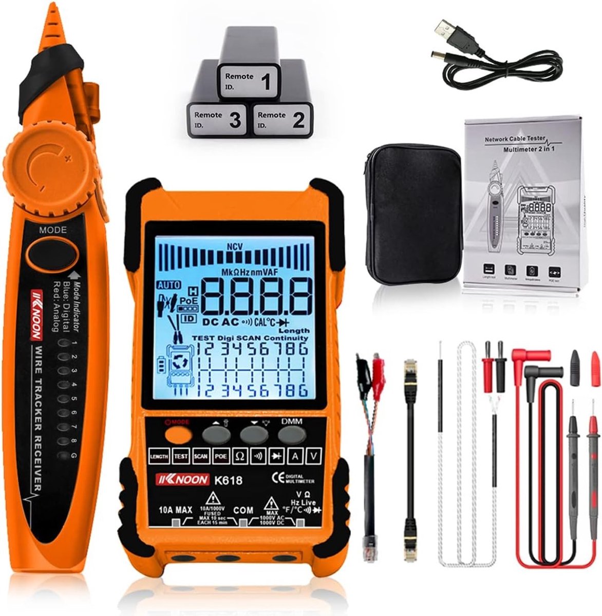 Netwerkkabeltester - Multifunctioneel - LCD-display - POE-kabeltester met Kabeltraceerfunctie - Voor Technici