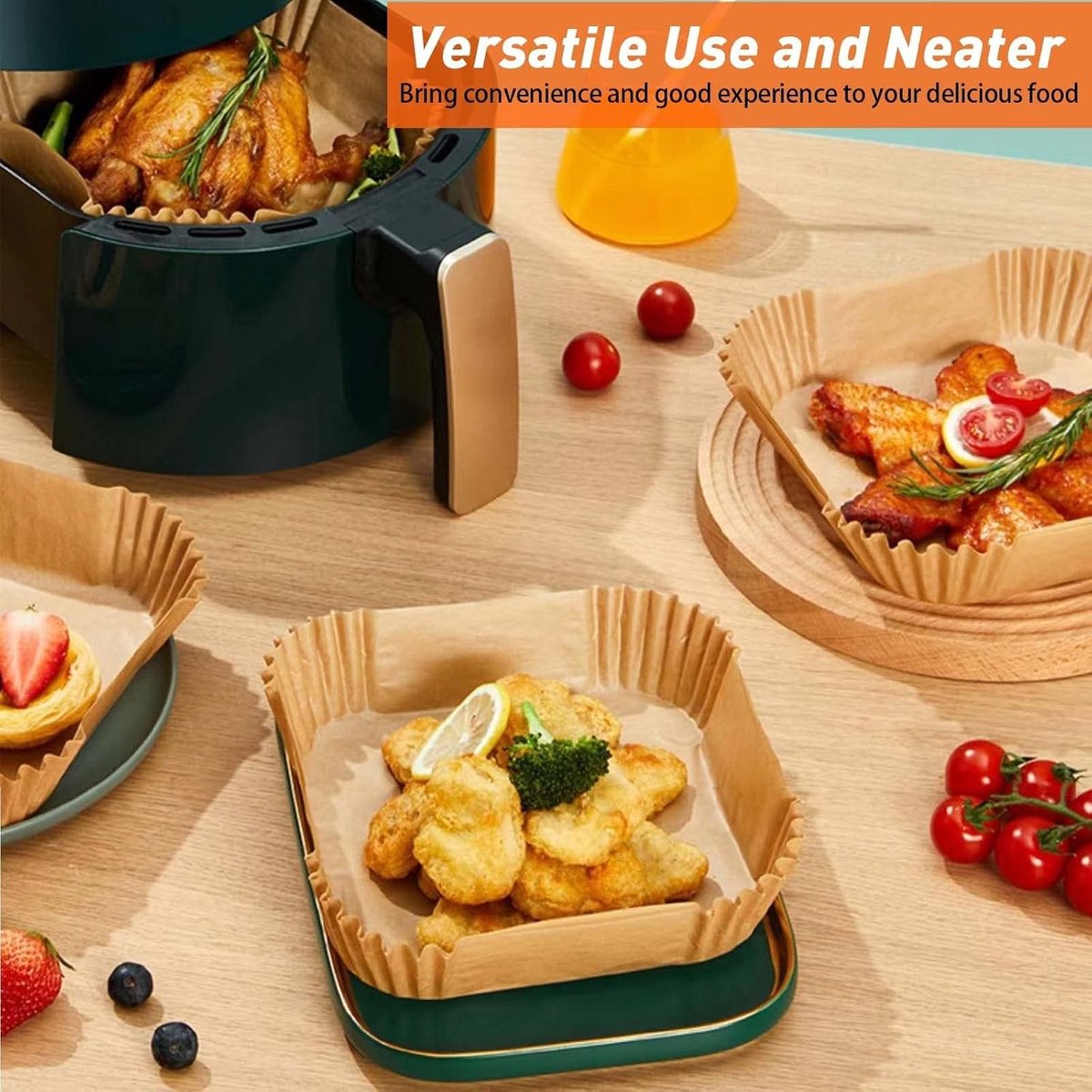 Bakpapier voor Heteluchtfriteuse - Vierkant - 20 cm - Oliebestendig en Antiaanbak - Voor Airfryer en Magnetron