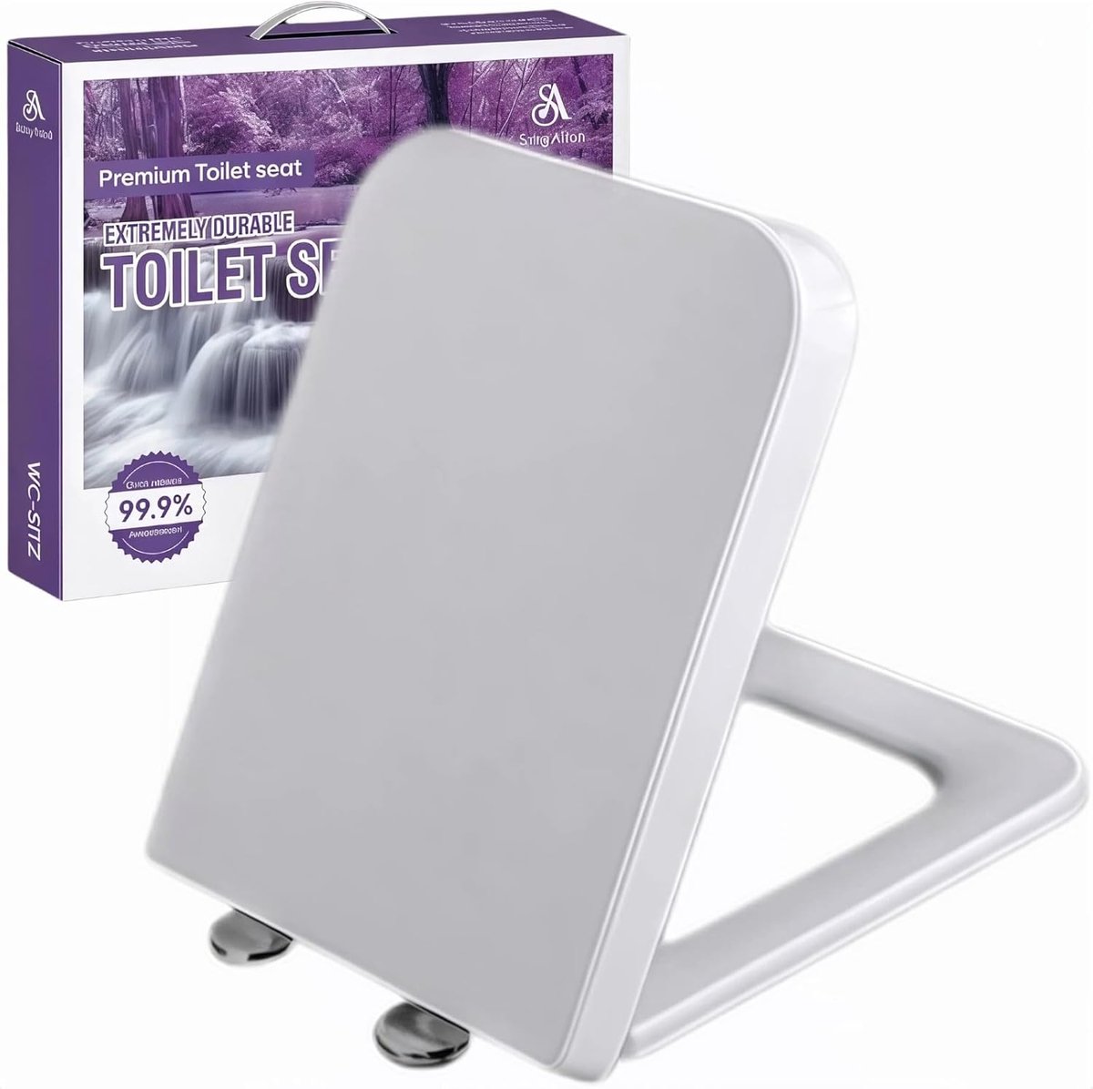 Toiletdeksel met softclosemechanisme - wc-bril - hoekige vorm - Quick-Release-functie voor eenvoudige reiniging - witte toiletbril met verstelbare scharnieren - wc-deksel - wc-bril (wit
