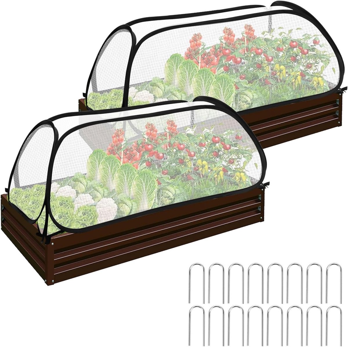 Groentetuinbed voor Tomaten en Groenten, 2 Stuks, 114 x 56 x 41 cm, Ideaal voor Kweekbed en Bescherming met PE Film en Rits