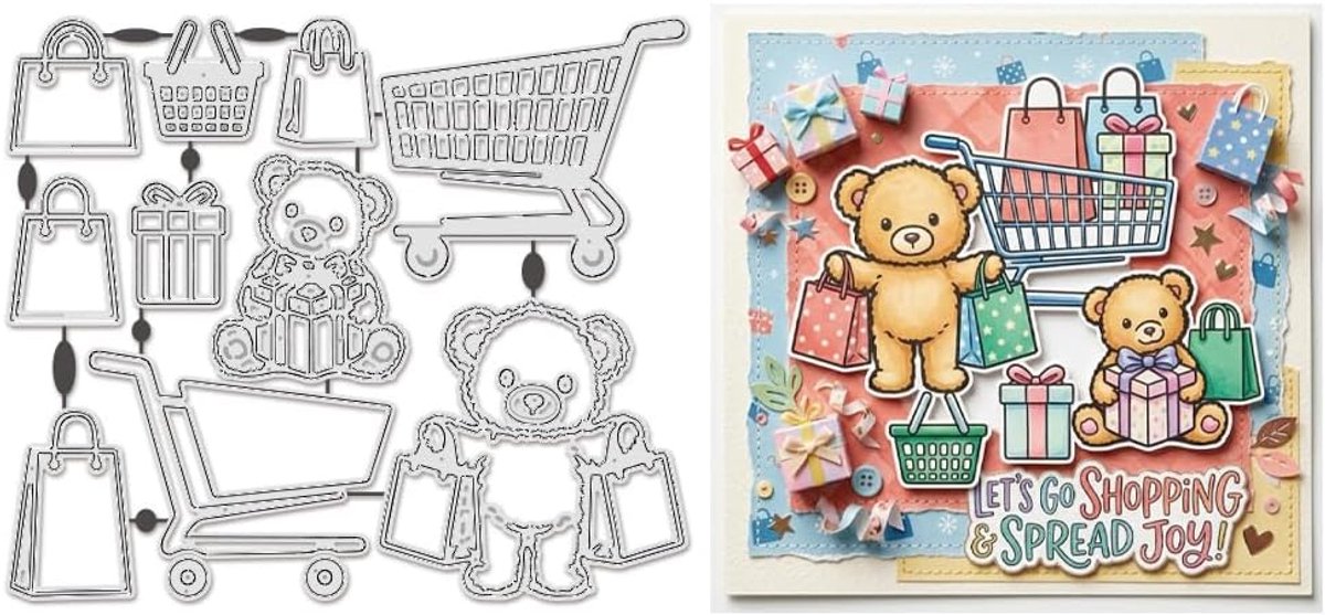 Boodschappenmand snijmatrijs voor het maken van kaarten, herbruikbaar, van koolstofstaal, winkelthema, reliëfsjabloon, snijpons voor decoratie, album, scrapbooking, 18,5 x 15,5 cm
