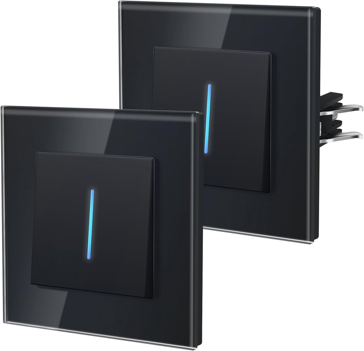 Lichtschakelaar van glas, inbouwschakelaar met klemmen, Light Switch with LED, Eenvoudig aansluiten met snelclip-technologie, 1 schakelaar 1 lichtpunt, 86mm, 2Pack, zwart