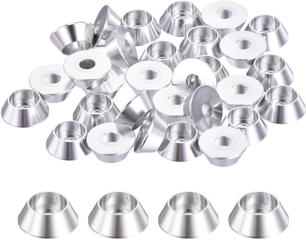 M4 kegelschijven, Afdichtingen van geanodiseerd aluminium, cilinderkopafdichting voor RC/FPV/PC/drones/mechanische accessoires, 30 stuks (zilver)
