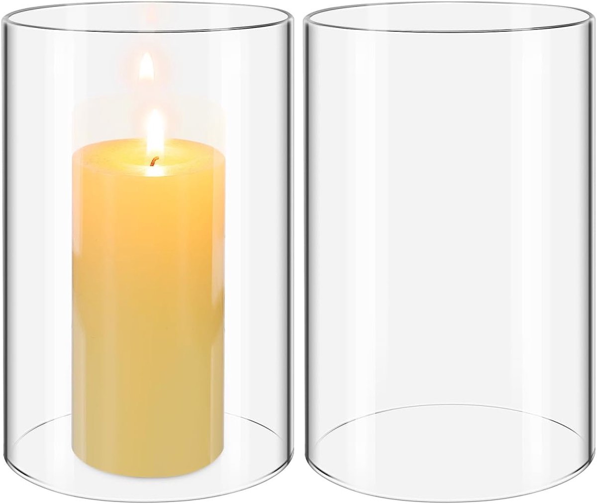 Glazen kaarsenhouder, 2 stuks, 15 x 10 cm, cilindrische kaarscilinder met open uiteinde, voor woonkamerdecoratie en evenementen