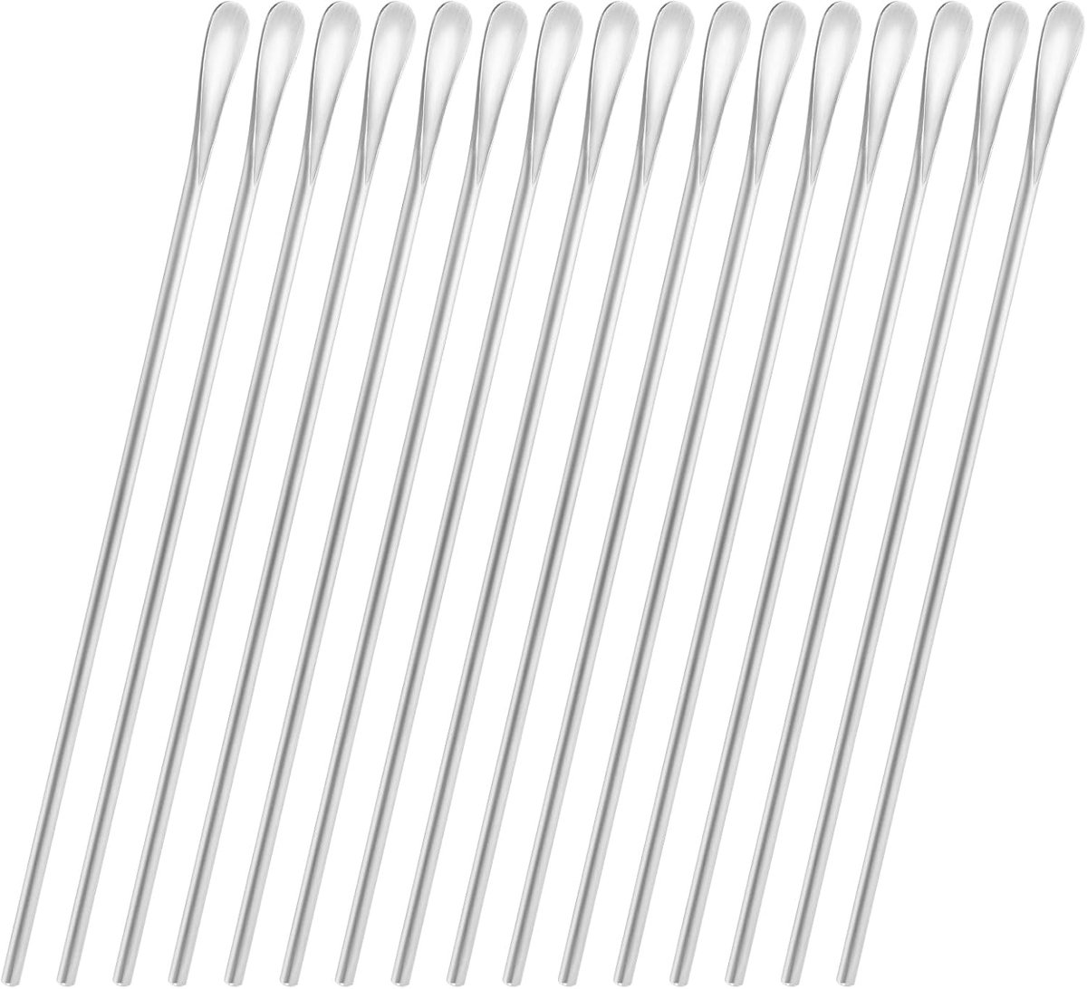 16 stuks roestvrijstalen roerslepels van 25,8 cm – herbruikbare koffie-, cocktail- en ijstheelepels met lange steel. Vaatwasmachinebestendig