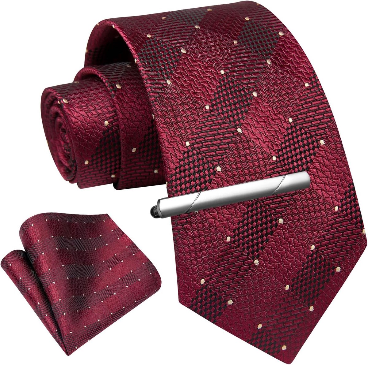 Stropdas en pochet voor heren, paisley geruite stropdassen voor mannen met dasclip, zakelijke formele bruiloftsstropdassen, zakdoek, dasspeld, cadeausets