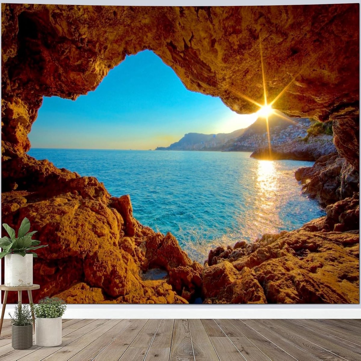 Tapijten Klein 150 x 130, Wandtapijt Holle Zee- en Zonsondergang Patroon, Wandtapijt Decoratie voor Slaapkamer