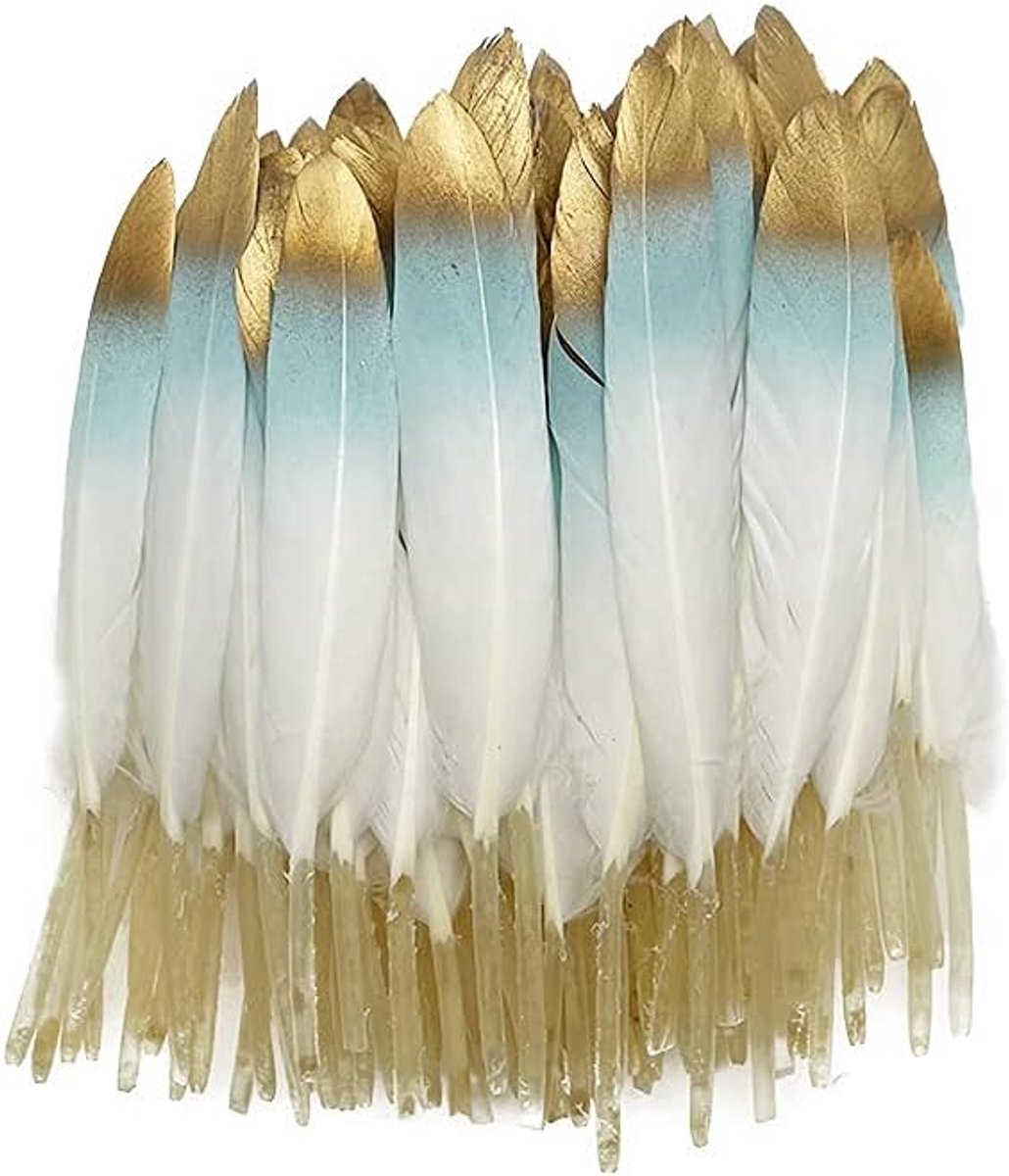 Veren 4-6 inch voor doe-het-zelf ambachtelijke bruiloft thuisfeest decoratie gouden veren en geschenkdoos decoraties (wit & turkoois en goud)