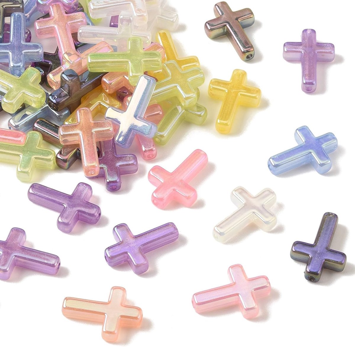 50 stuks gemengde kleuren lichtgevende kruis acryl kralen religieuze Jezus kruisbeeld spacer kralen voor doe-het-zelf sieraden armband ketting oorbel ambachten tas telefoon sleutelhanger