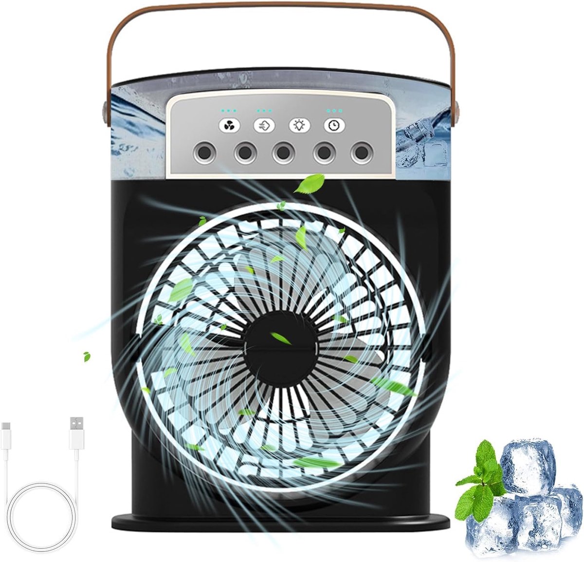 4-in-1 draagbare mini-koelventilator met waternevel, spray, 3 snelheden, verdampingslucht, koeler, waterventilator, nevel, tafelventilator