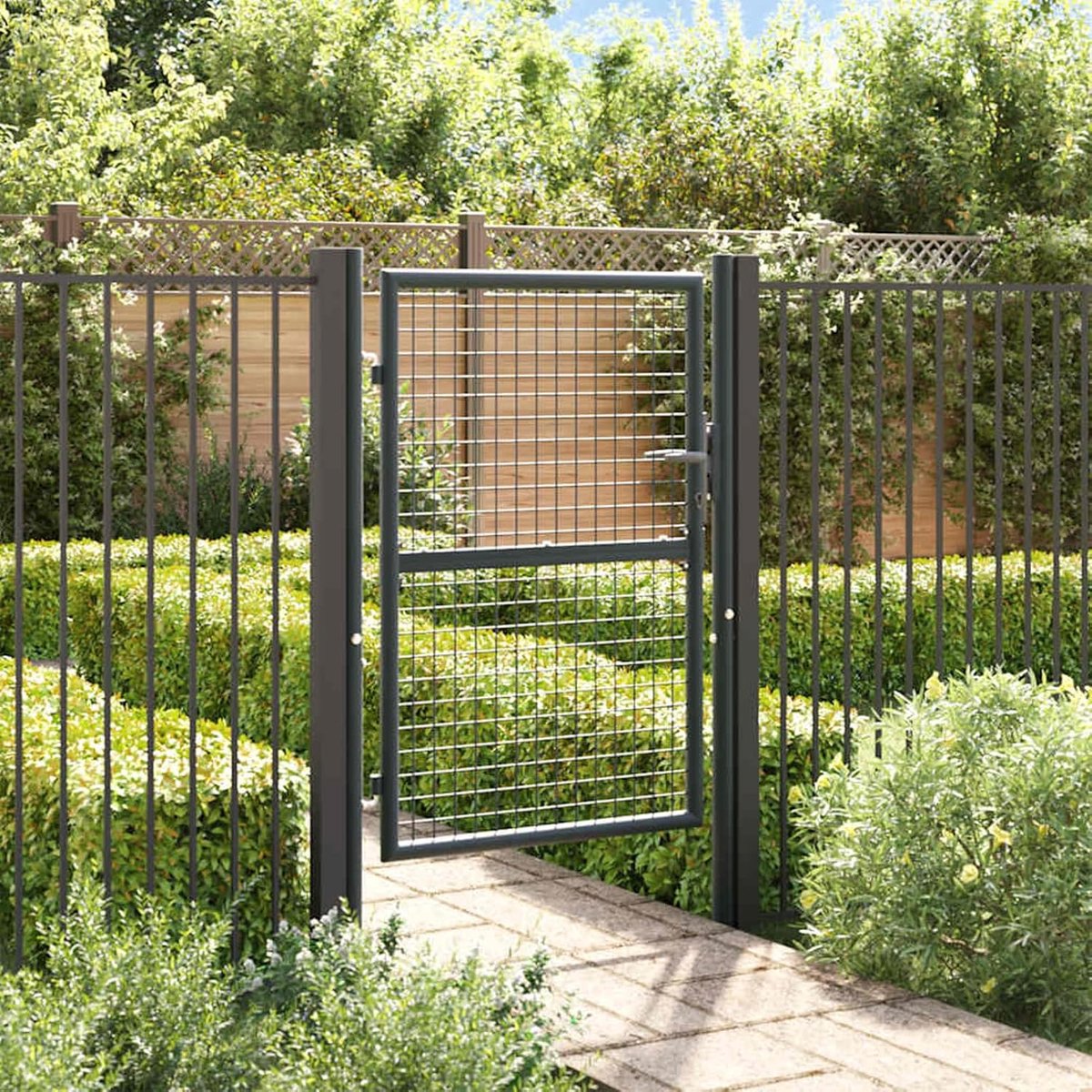 100 x 125 cm, verzinkt staal, grijs, gepoedercoat, roestvrij, met 3 sleutels voor tuin, binnenplaats en terras