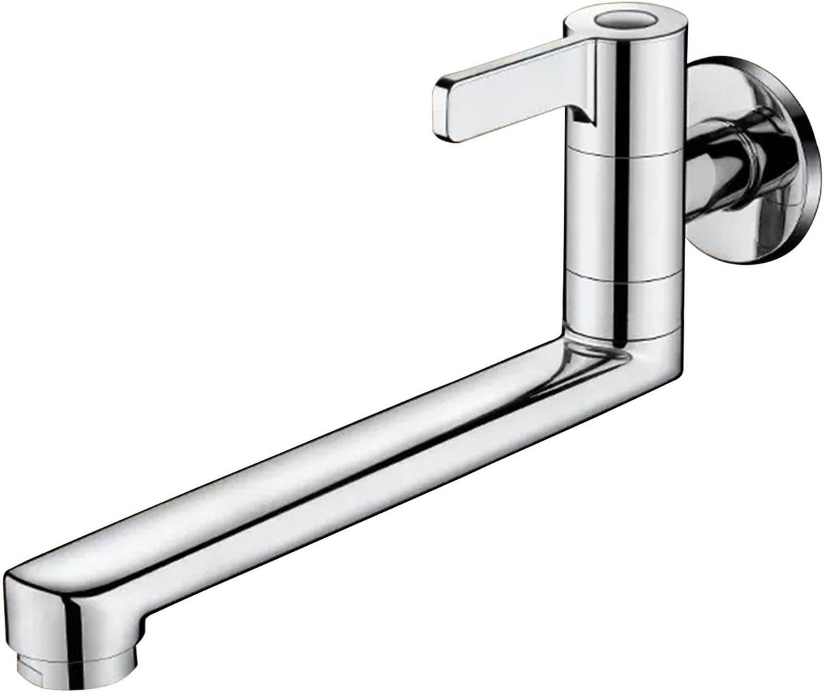 Kraan badkamer wastafel koud water eengreeps keukenkraan verchroomd messing wandmontage badkamer wastafelkraan 360 ° draaibare keukenkraan, chroomkleur, 20 cm