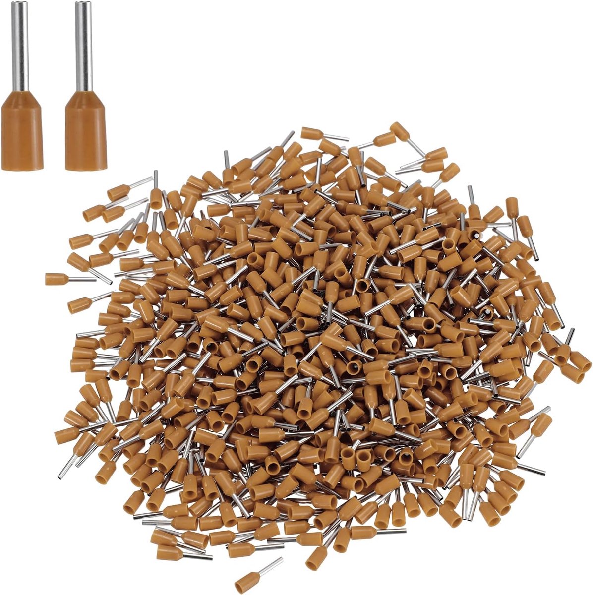 1000 stuks AWG20 Wire Ferrules Crimp Terminal, VE 05-8 koper Geïsoleerde Ferrule Crimping Connectors Kit voor Stranded Wire, Electric Power Industry Control System (bruin)