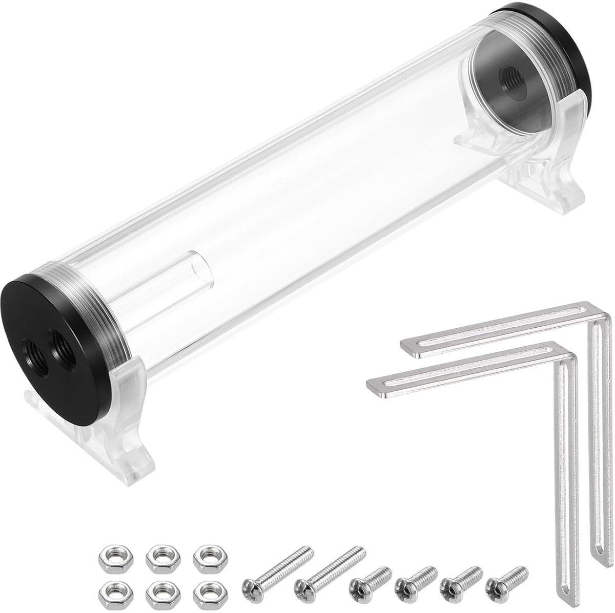 Waterkoelreservoir G1/4 schroefdraad 50 mm x 210 mm cilinder warmtewisselaar waterkoelreservoir koeler heat sink 1 ingang 2 uitgangen voor PC computer CPU