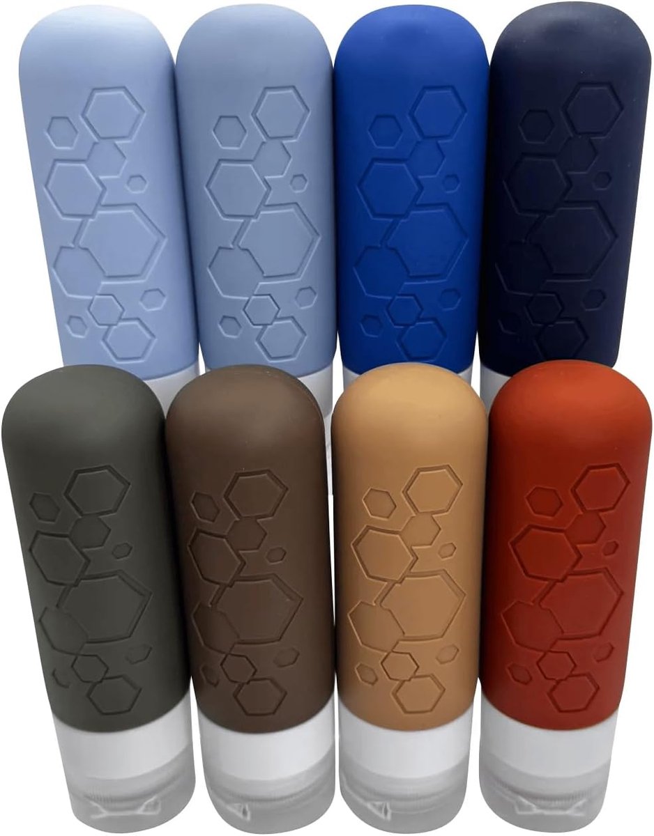 Reisflesjes (Set van 8) 90 ml - Lekvrije reisflesjes | Aardebruin en hemelsblauw, Navulbare knijpflesjes,TSA-goedgekeurd voor handbagage, gemakkelijk te vullen en schoon te maken