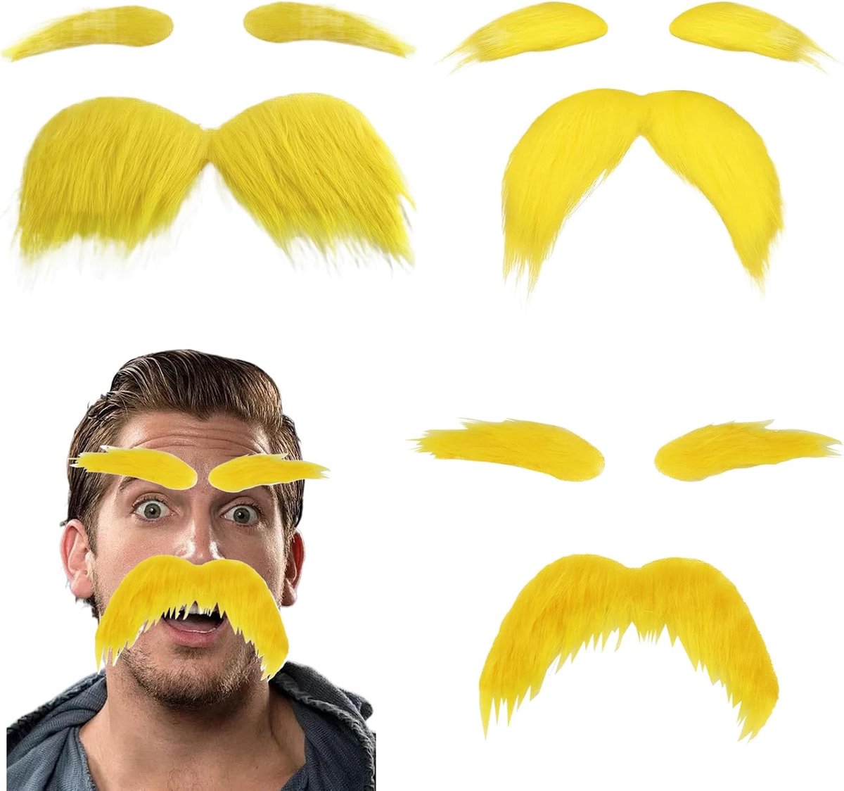 Set van 3 snor om op te plakken, snor baard om op te plakken, valse baard, bar om op te plakken, naaigbaard om op te plakken, snor