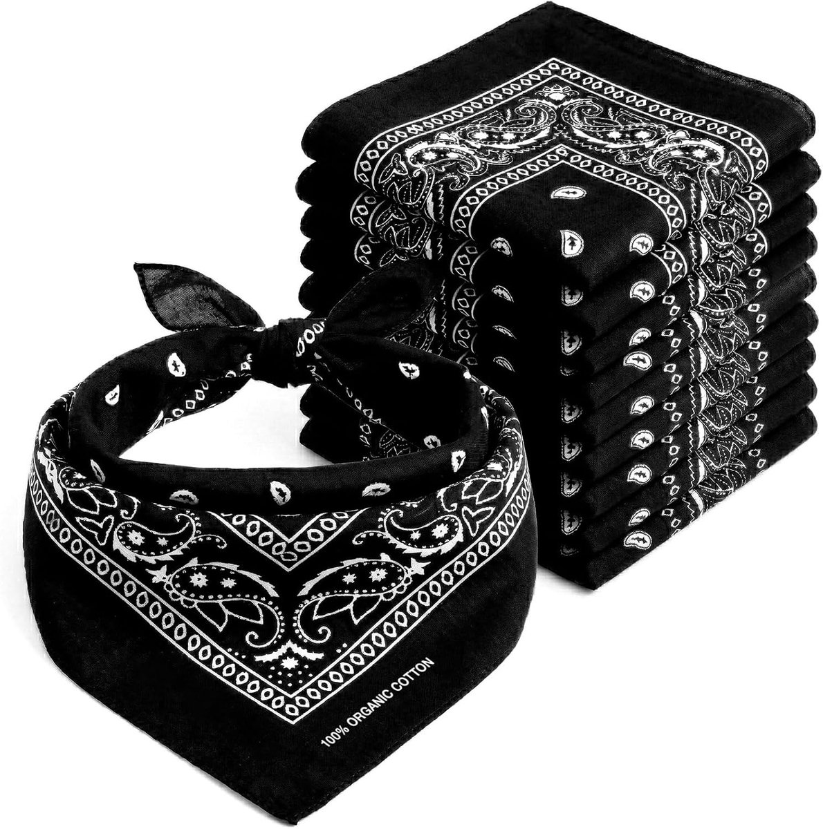 Bandana zwart – 100% katoen en natuurlijke vezels – zwarte sjaal zonder polyester – hoogwaardige kwaliteit – zacht, duurzaam en machinewasbaar – bandana voor heren – uniseks en