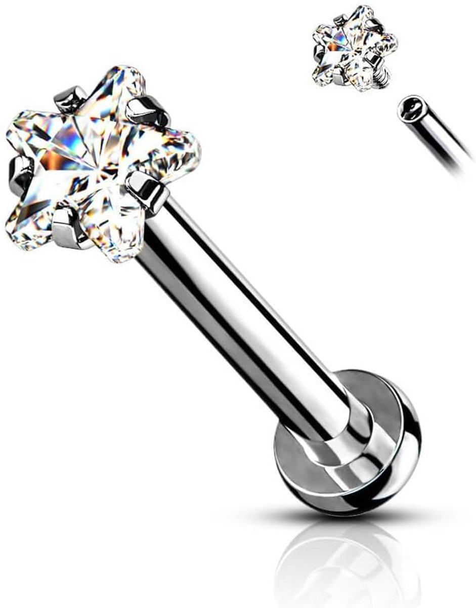 Ster Zirconia Binnendraad 316L Lip Ear Piercing Steker