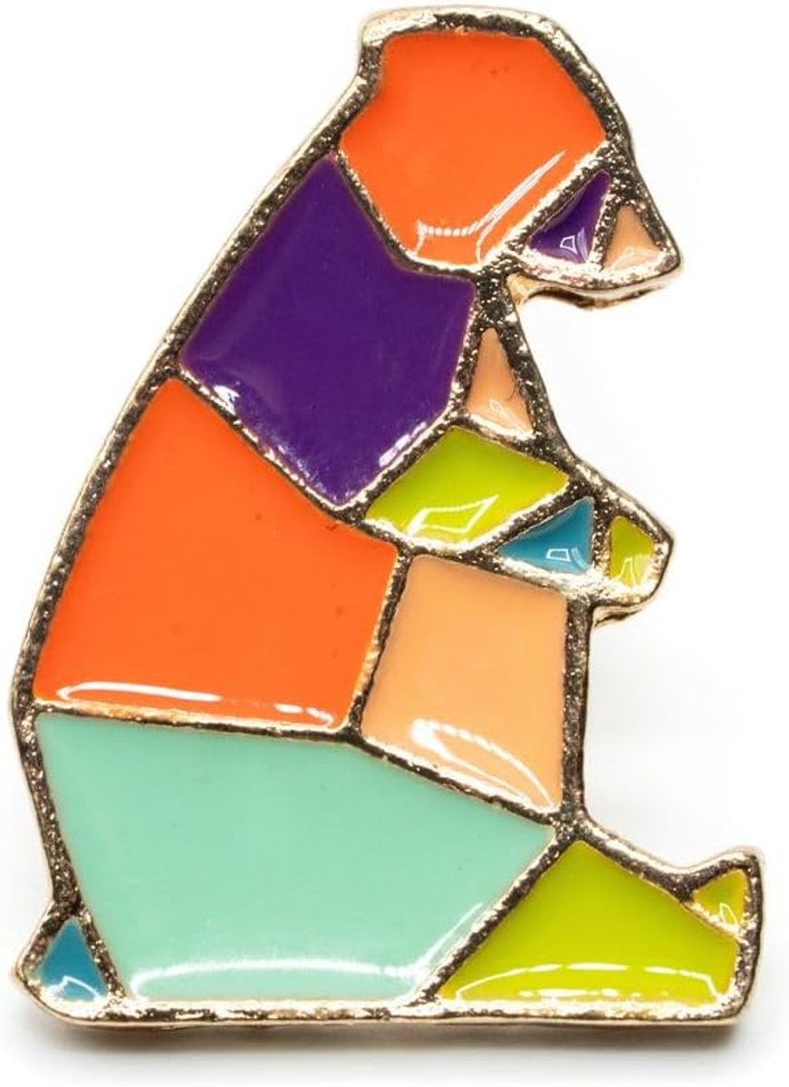 Beer Origami Broche Pin Emaille Dierlijke Bos Geometrische - Originele Mode-sieraden I Pin Button Pins, 20mm, metaal, geëmailleerd, niet bekend