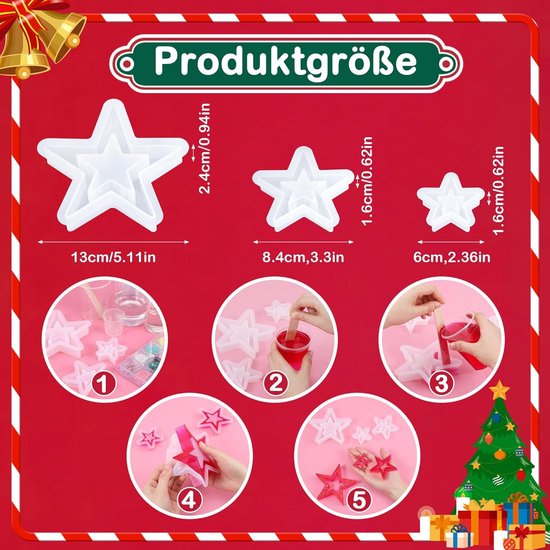 Mallen, 3 Stuks Silicone Kerstmis Star Casting Mallen, Silicone Casting Mallen Ster Casting Mallen, Ster Casting Mallen, Gips Casting Sterren — afbeelding 2