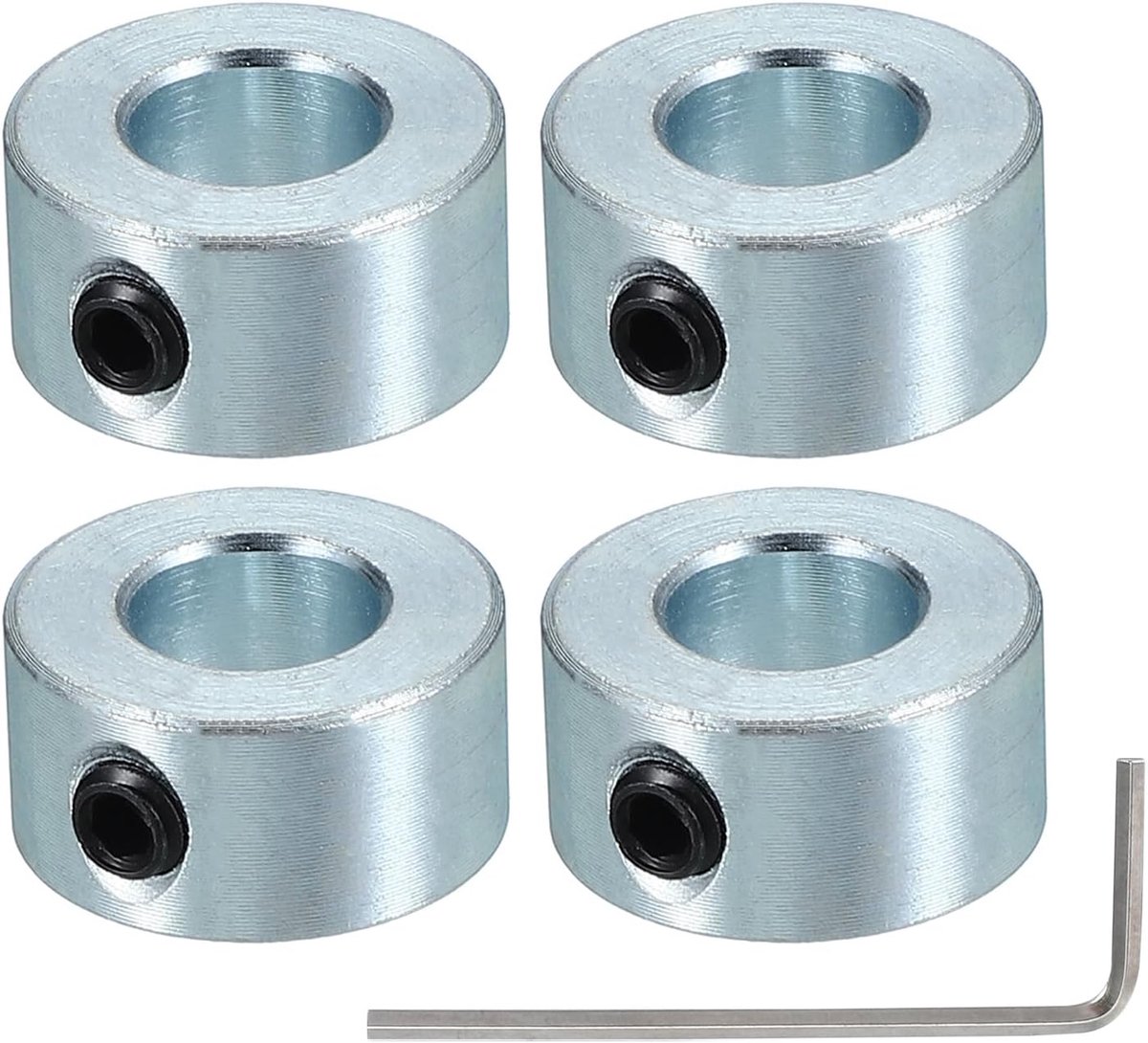 Boring 5/16 inch golfkraag 5/8 inch OD 5/16 inch dik, 4 stuks koolstofstalen zijklauwkraag met M4-schroefdraadpen en sleutel voor de machinebouwindustrie, zilver