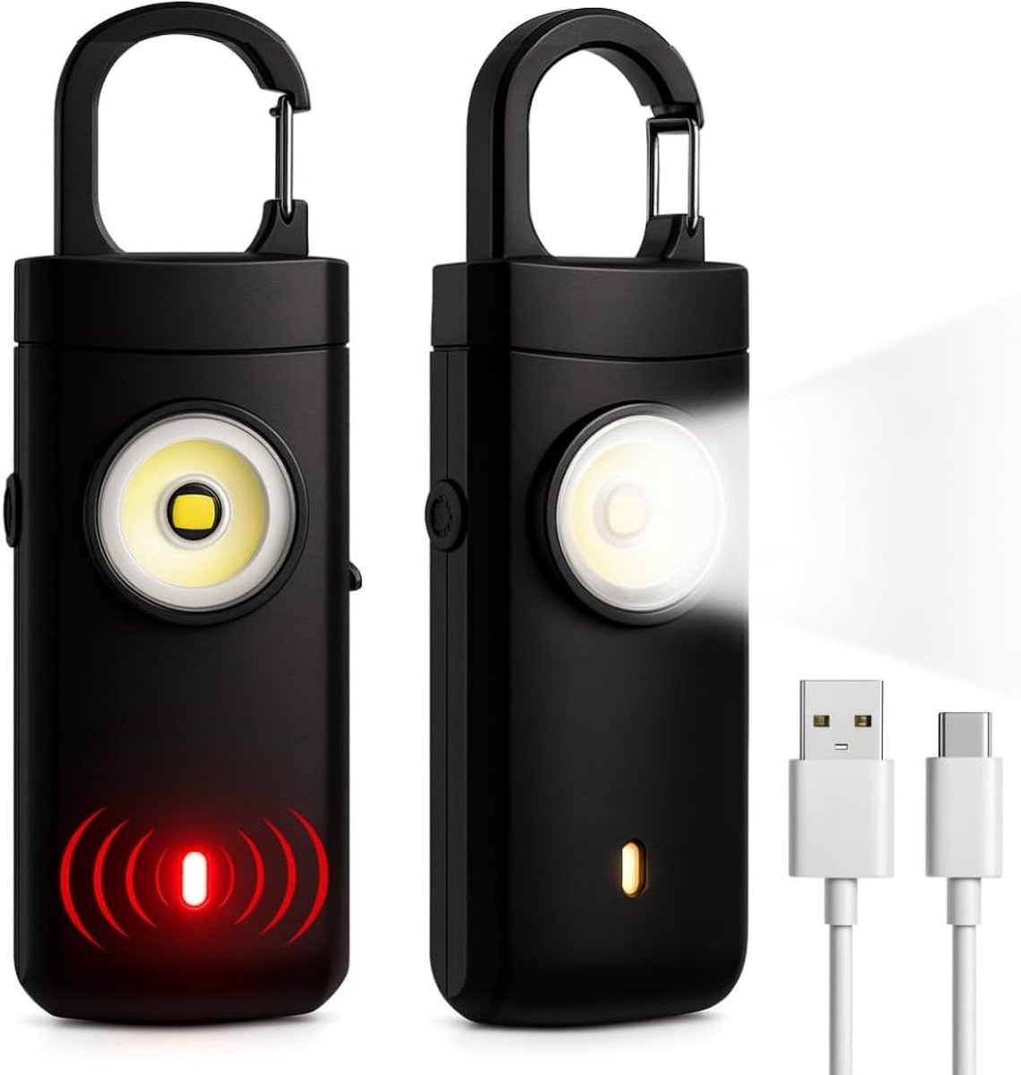 Zakalarm, oplaadbaar noodalarm, 130 decibel + SOS-verlichting, USB-oplader type C, licht, bescherming voor kinderen, vrouwen en ouderen