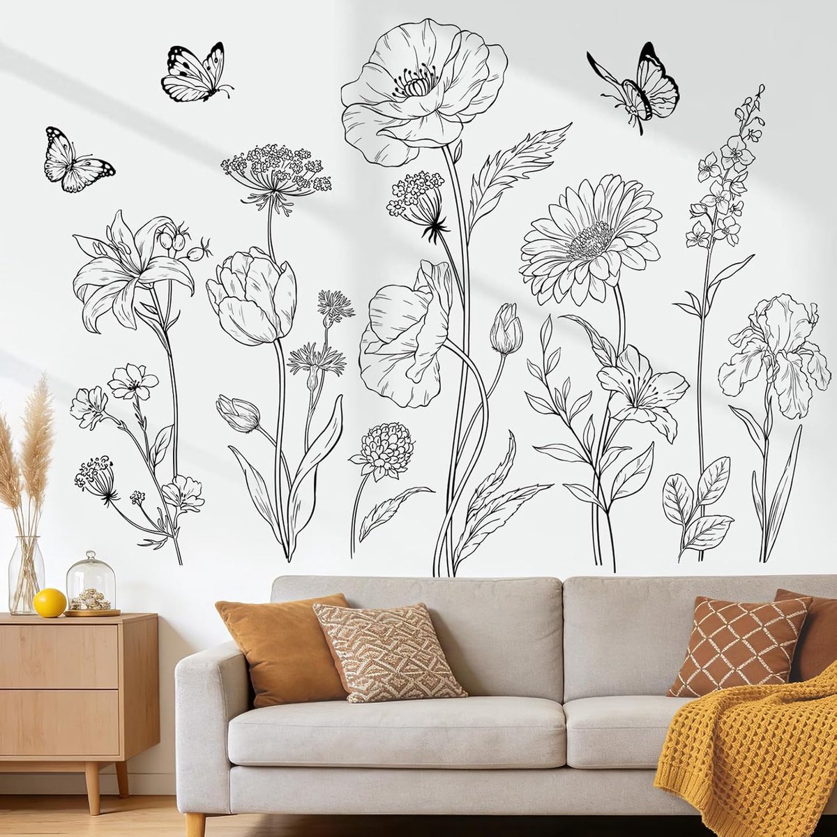 Muurstickers muurstickers bloemen klaprozen zonnebloem vlinder voor slaapkamer woonkamer muur tv