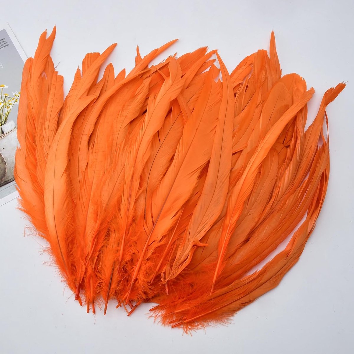 Veren, 25-30 cm, verpakking met 50 stuks, meerkleurig, gedempt voor carnaval, Halloween, bruiloft en dromenvanger, handgemaakt, wit, oranje
