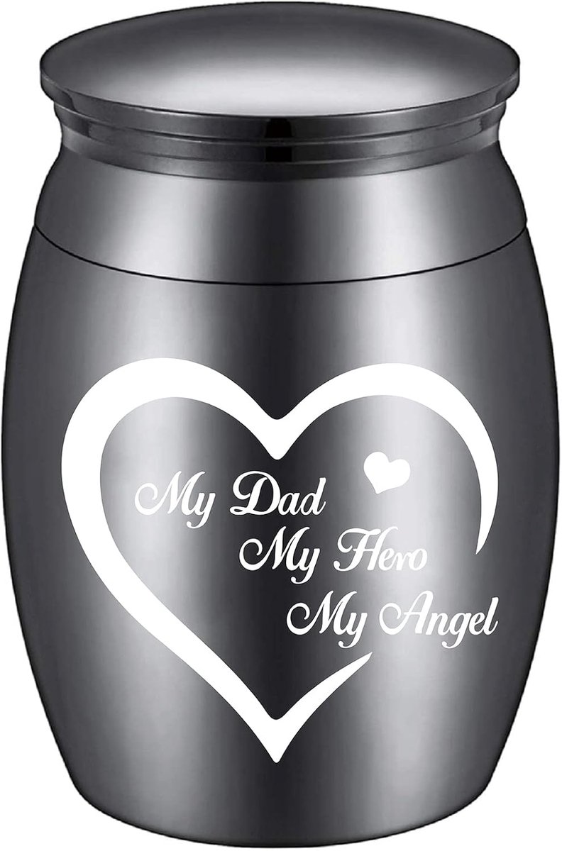 Kleine aandenken-urn voor menselijke as vuurbegrafenis mini decoratieve urnen dad memorial ashouder zwart gegraveerd roestvrij staal voor papa 30 x 40 mm My Hero Angel