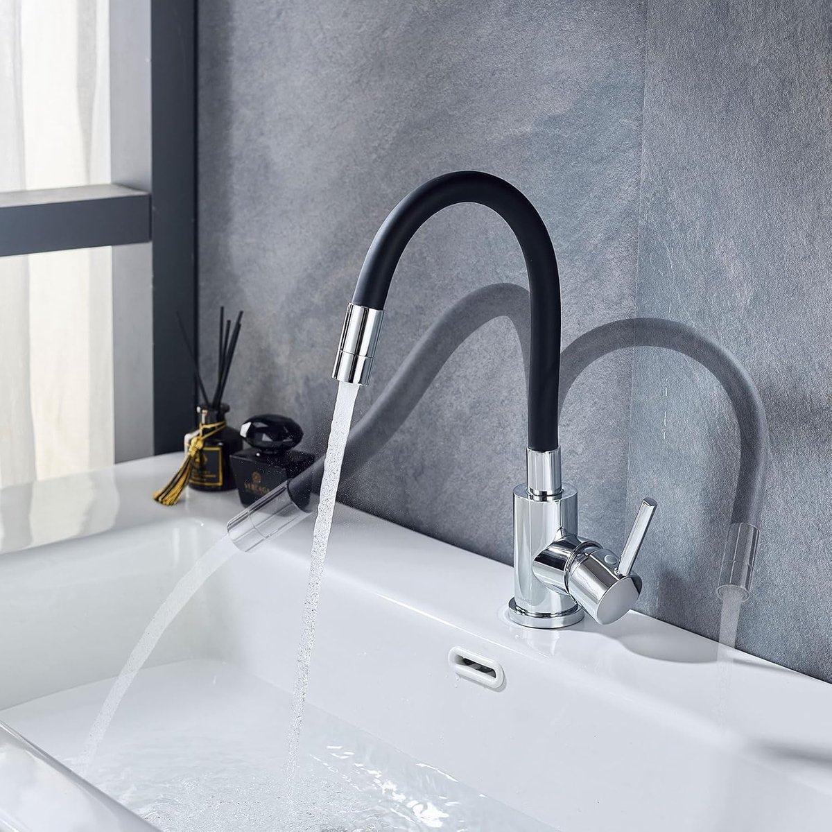 Bad Wastafel, Met 2 soorten waterstraal, met Flexibele Mondstuk, 360° Draaibaar, Gekromd