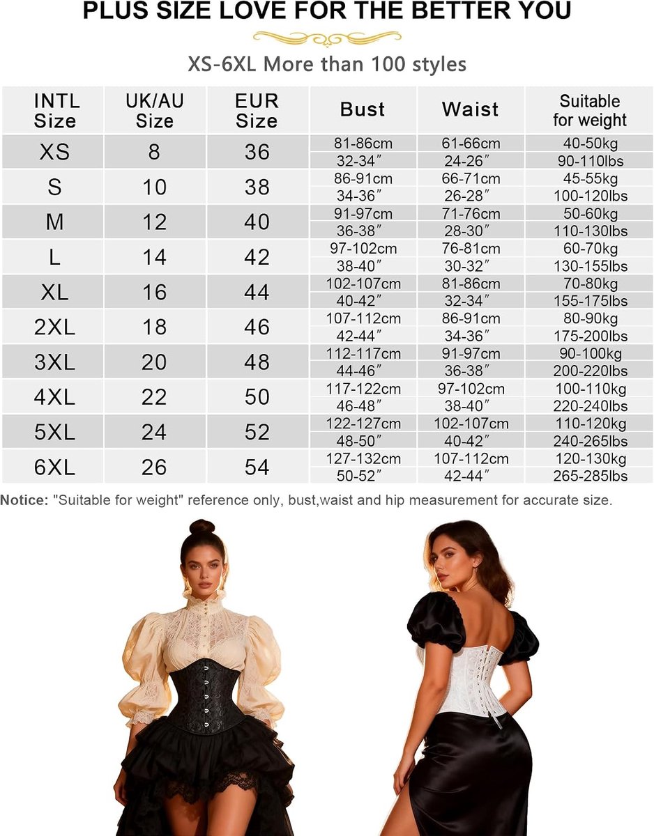 Ohmydear Korset voor dames, vintage korset, bustier, jacquard, veterkorset met 14 baleinen, onderborstkorset, taillekorset, top, sexy body shaper, buikweg voor party, carnaval, Halloween, XS-5XL