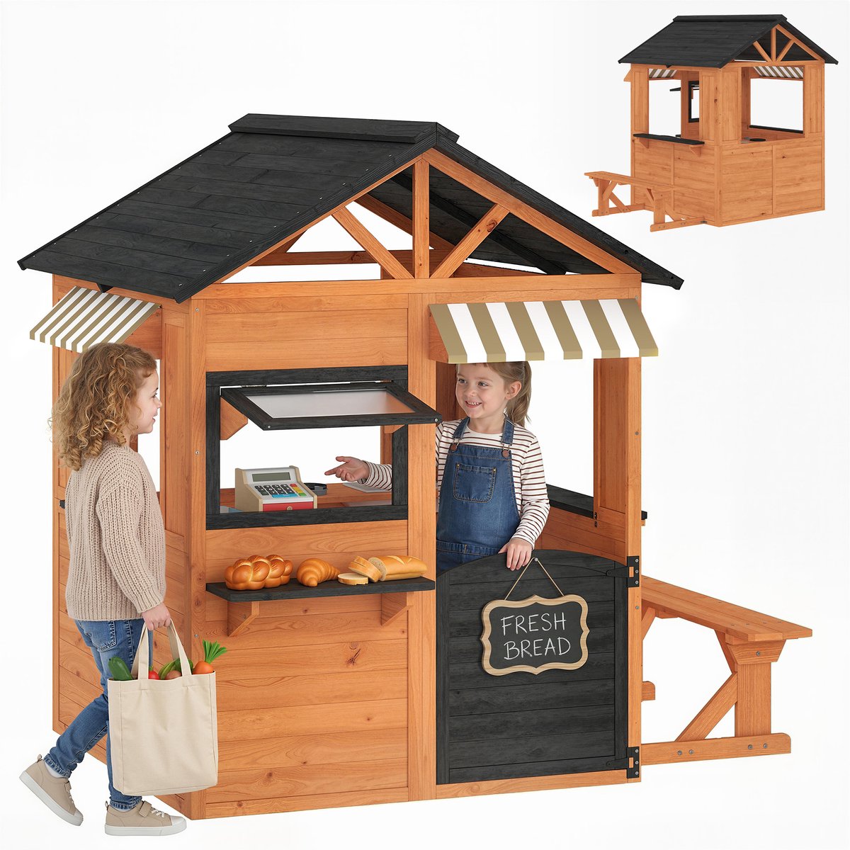AIYAPLAY Kinderspeelhuis-Dennenhout-171,5L x 146B x 156H cm-Bruin