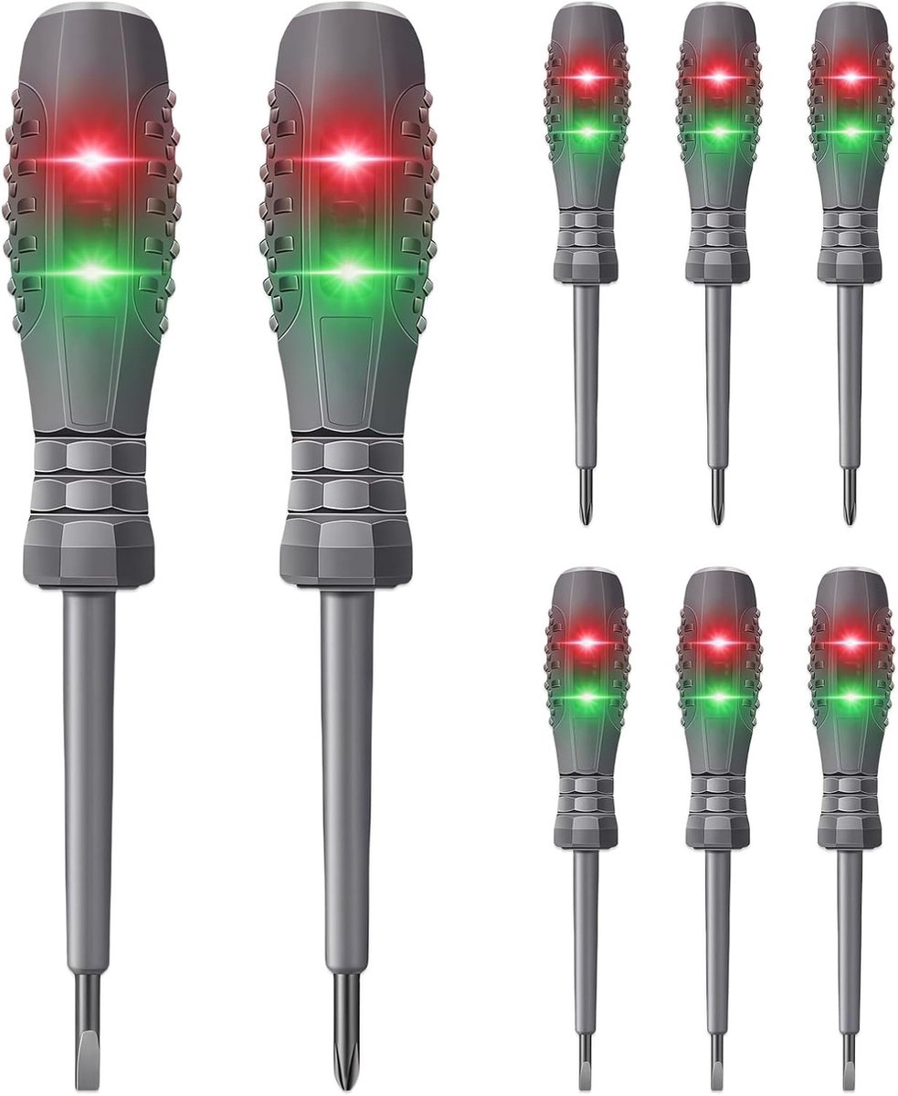 Set van 8 Fase Testers en Schroevendraaiers, 2-in-1 Spanningstester met Sterke Magnetische Schroevendraaier voor DC Circuitdetectie en Hoog Koppel