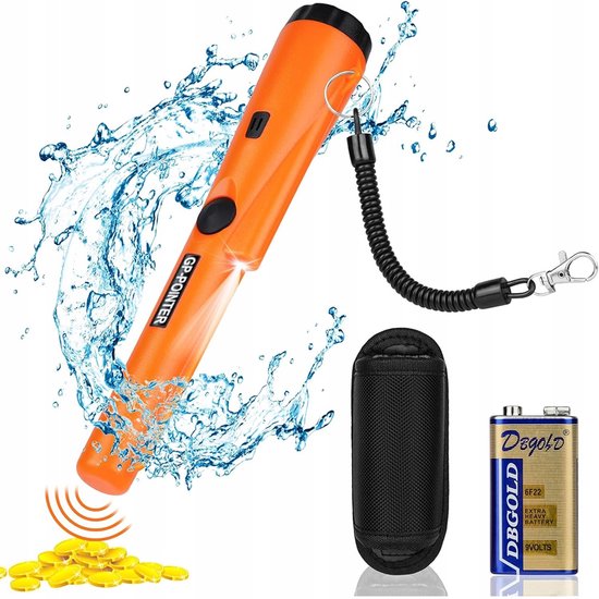 Pinpointer Waterdicht - Metaal Detector - Metaaldetector - 360° Zeer Gevoelige Sonde - IP66 - Geluid Licht en Trilalarm - LED Verlichting - Nauwkeurig Opsporen - Strand en Veld - Voor Goud en Munten - Oranje